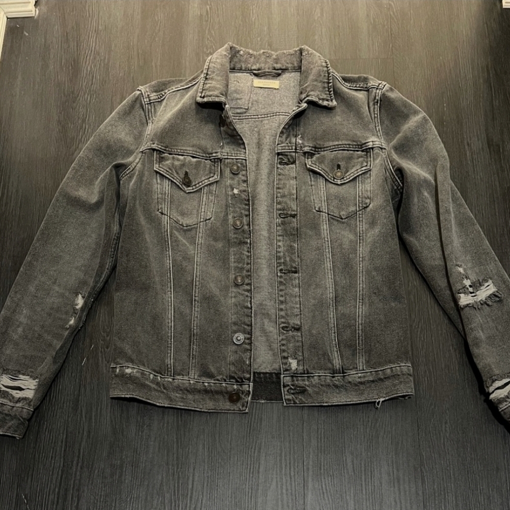All Saints Ripped Gray Jeans Jacket